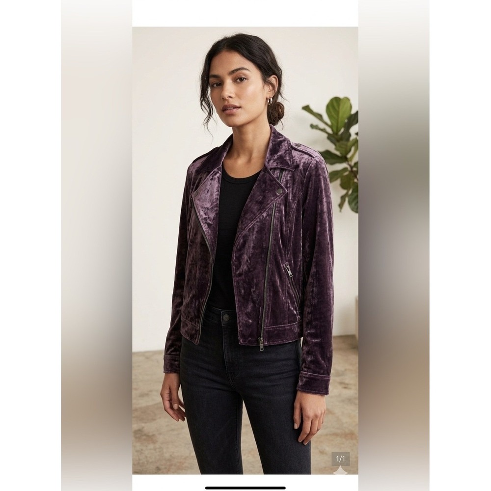Apt. 9 Purple Crushed Velvet Moto Jacket Asymmetrical Zip Biker Coat Womens L